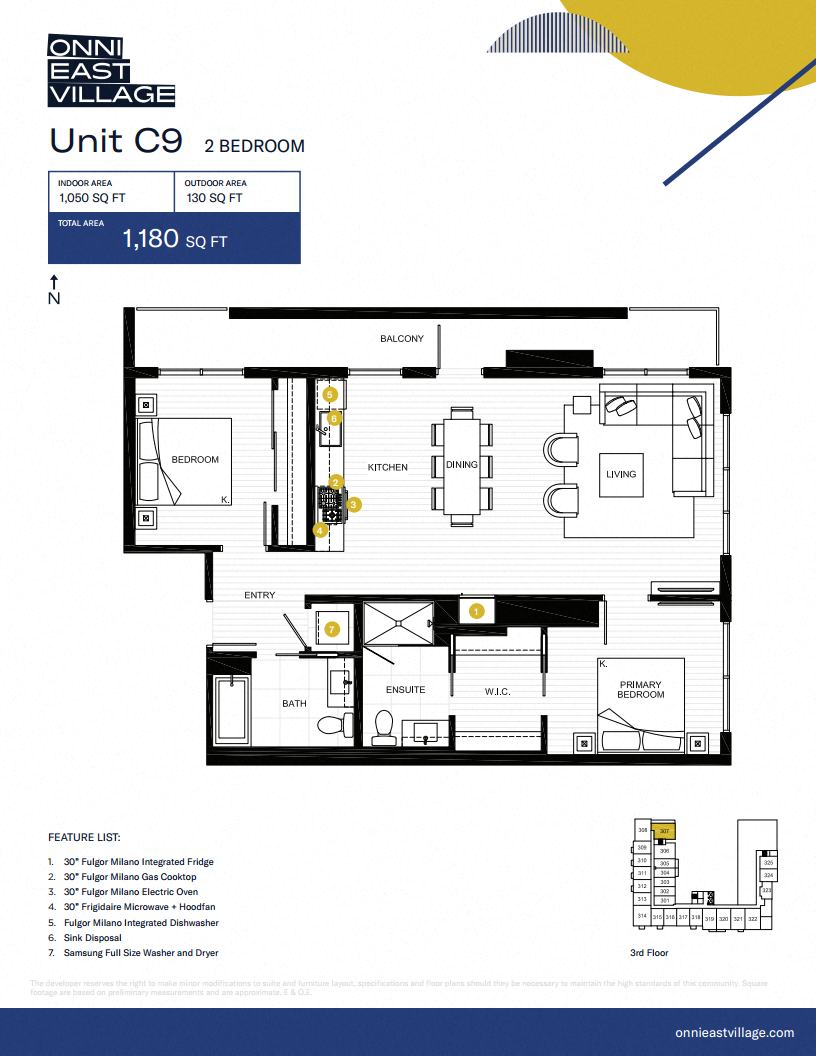 Floor plan for 2 beds, 2 baths, 1050 sqft